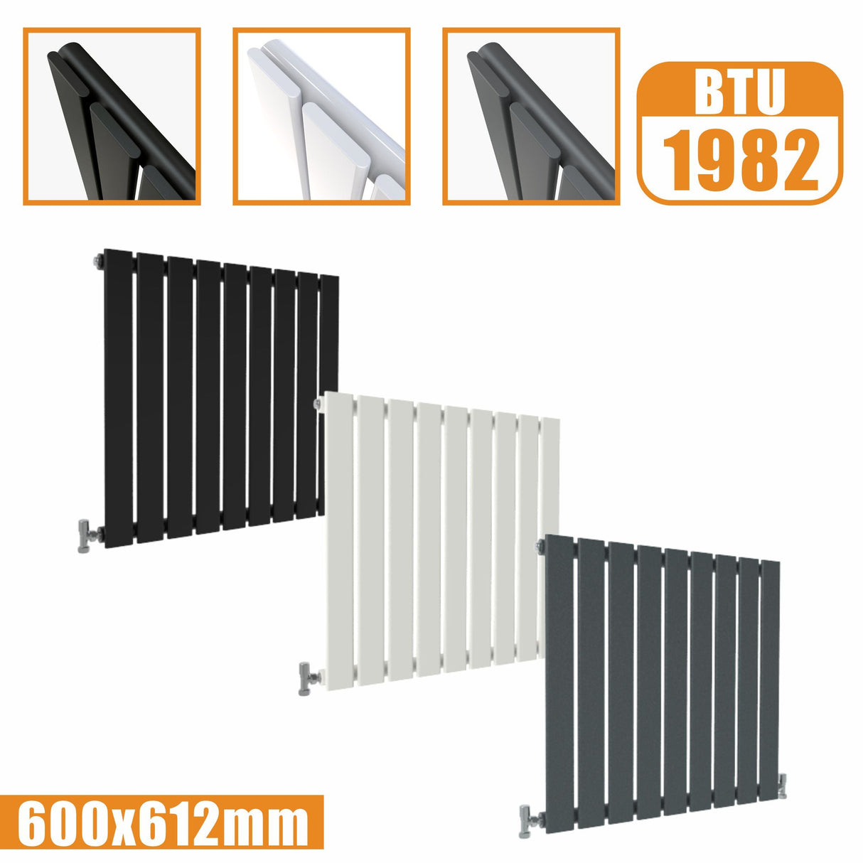 Modern Splash Flat Panel White Radiator Horizontal 600x612mm Single Panel