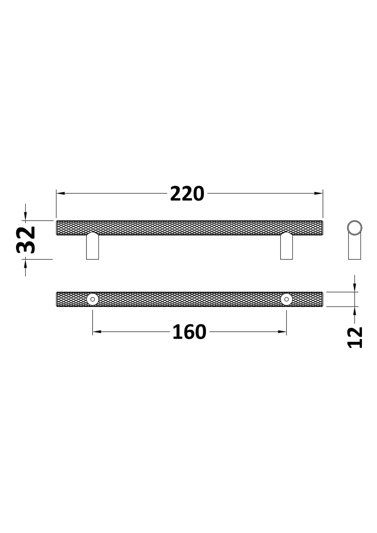 160mm Matt Black Knurled Bar Handle