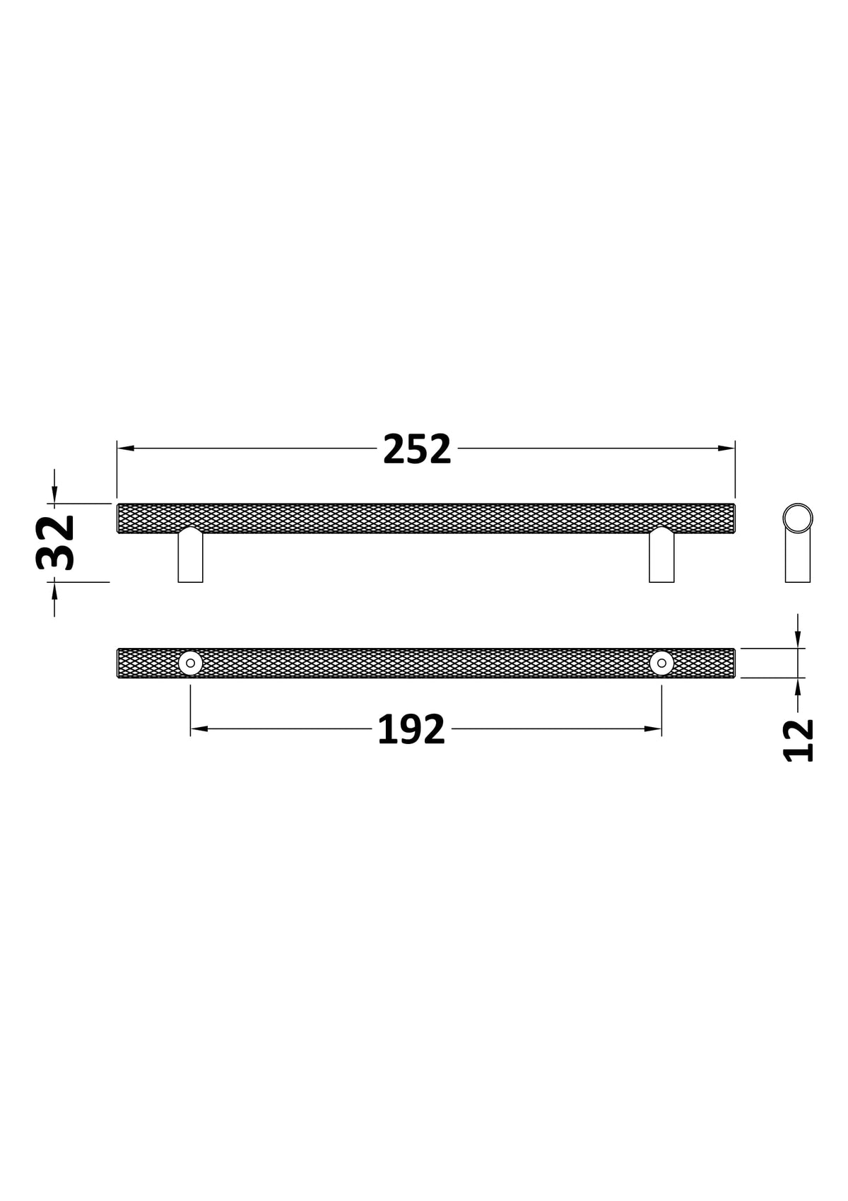 192mm Brushed Brass Knurled Bar Handle