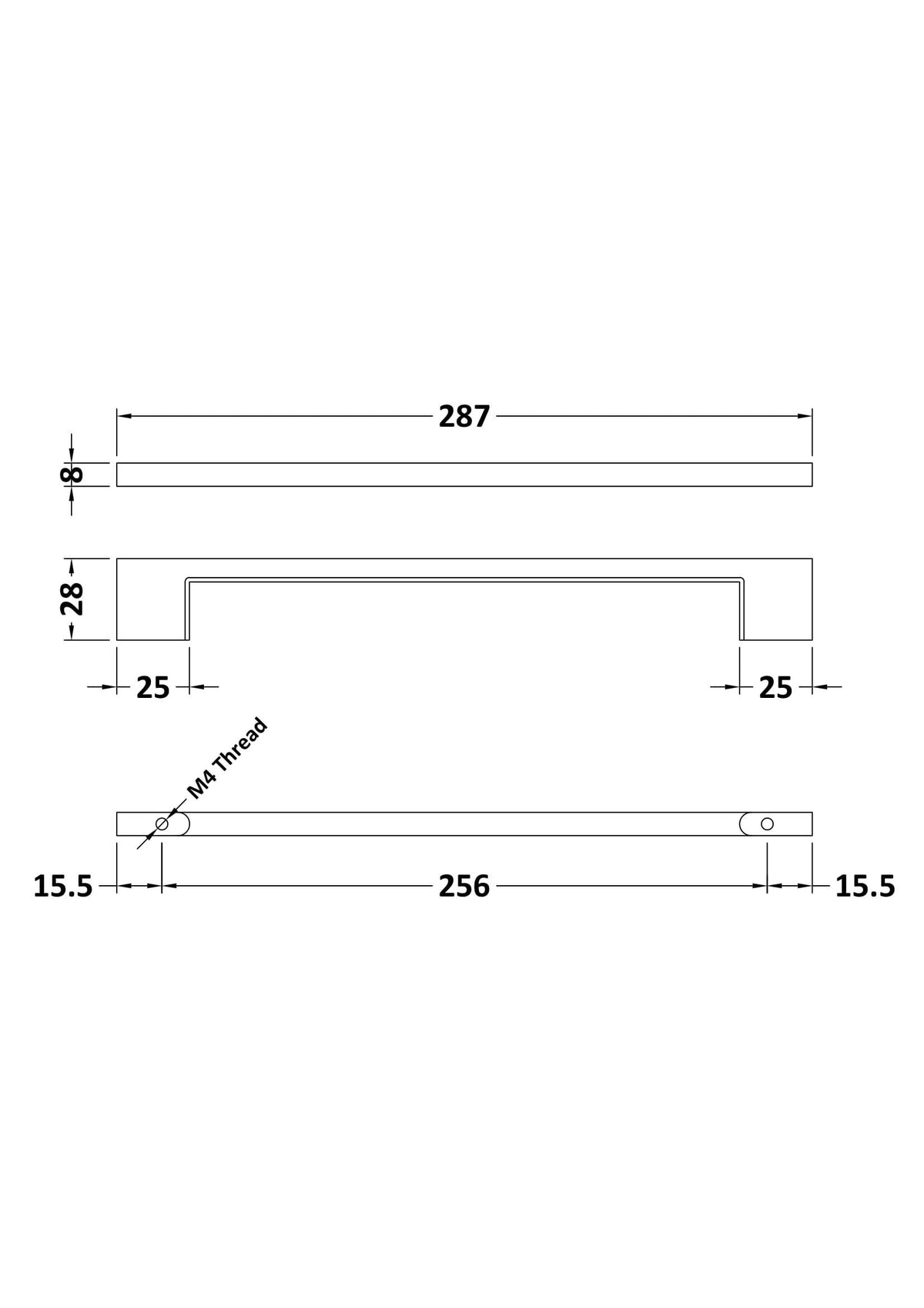 256mm Chrome D Handle