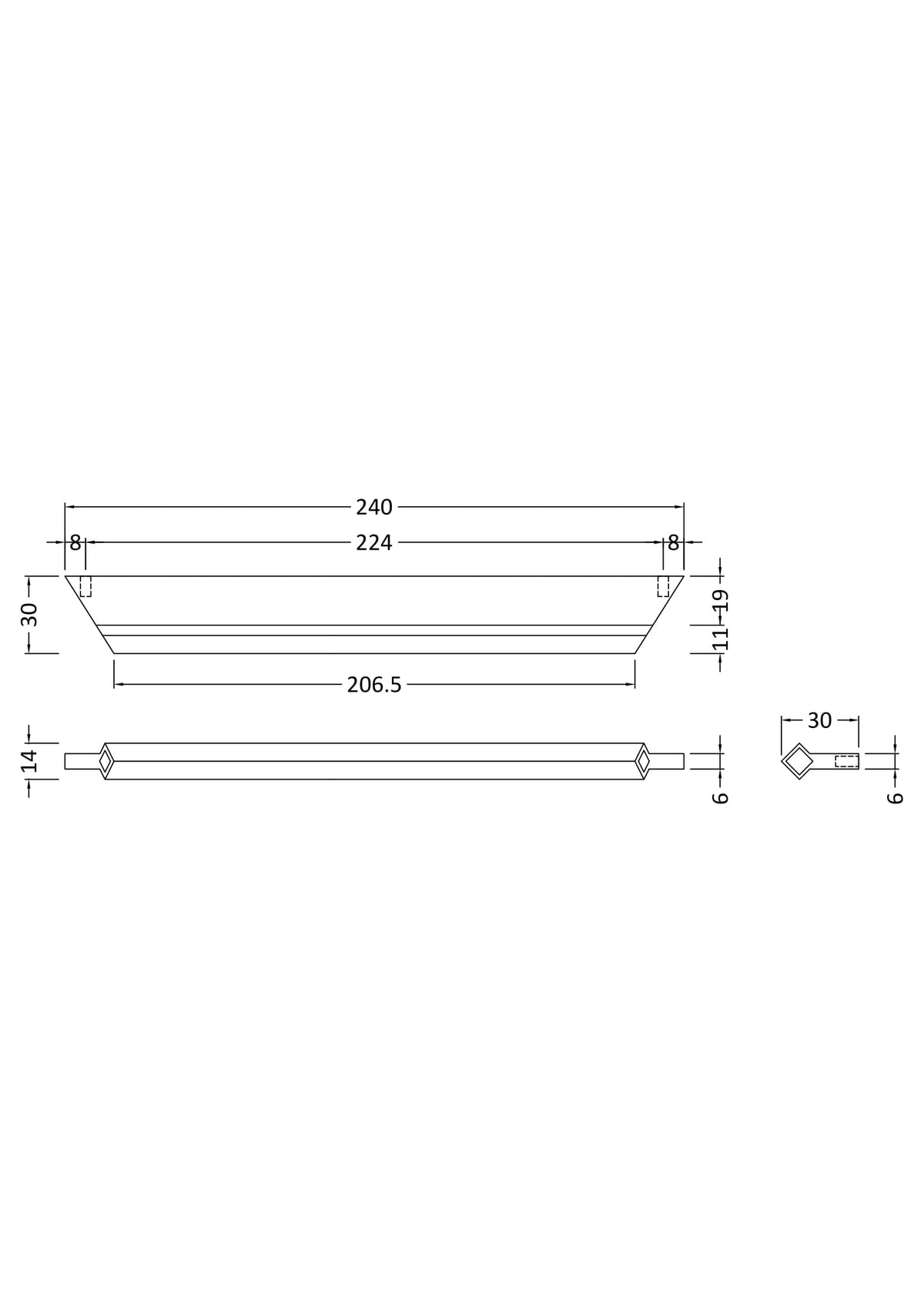 224mm ChromeProfile Handle