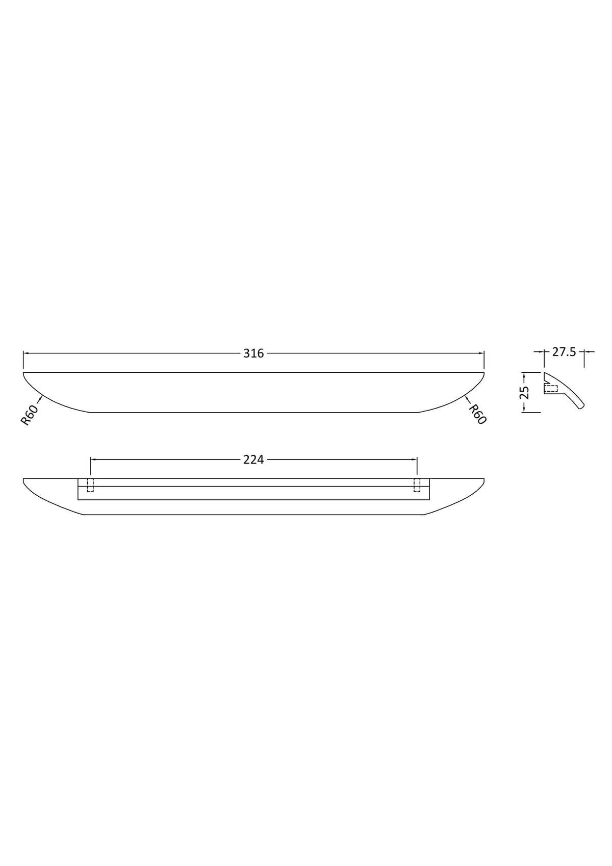 224mm Chrome Finger Pull Handle