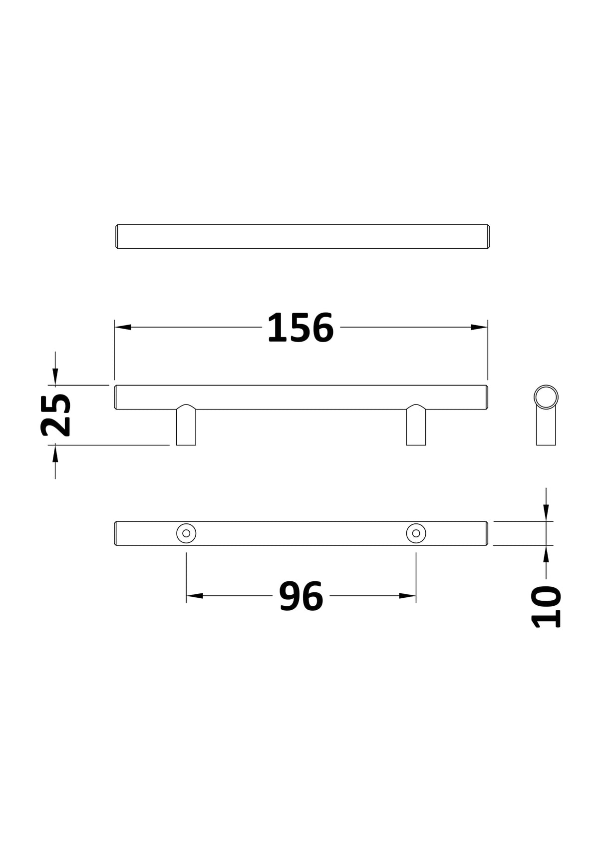 155mm Matt Black Bar Handle