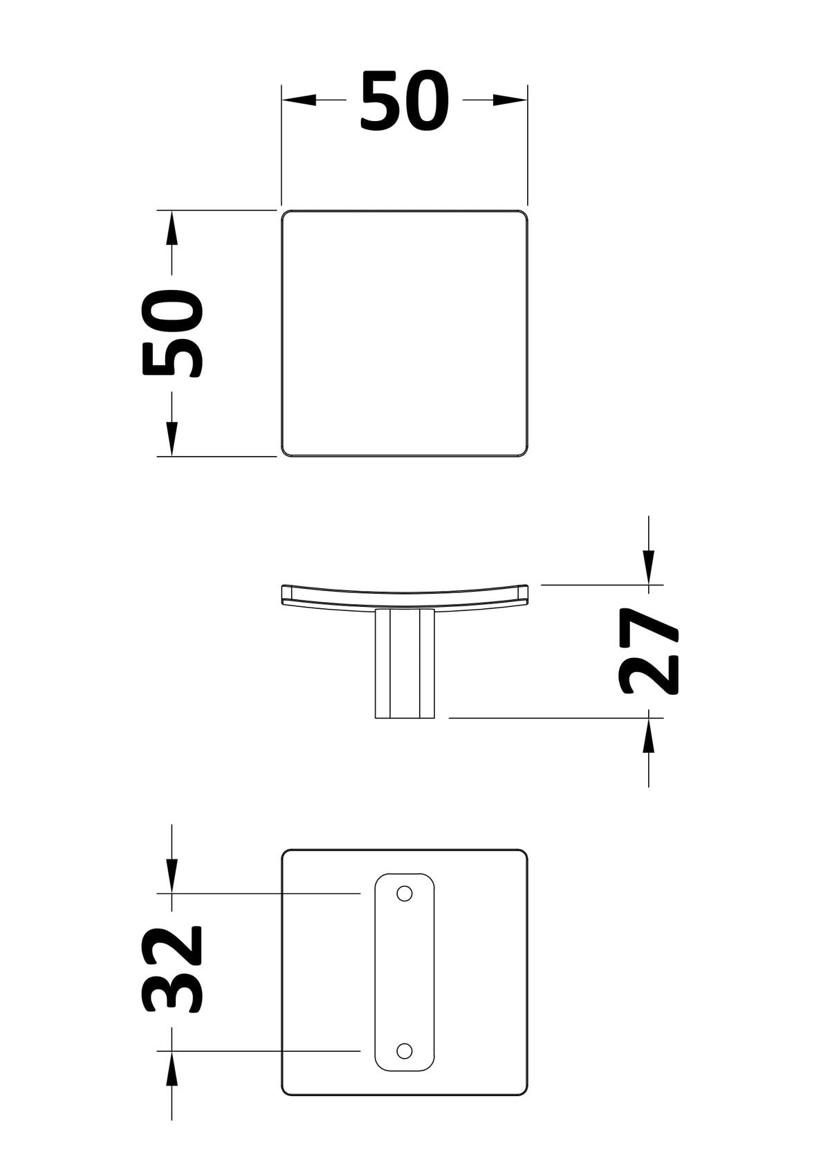 Modern Splash Square Brushed Brass Square Dished Knob Handle