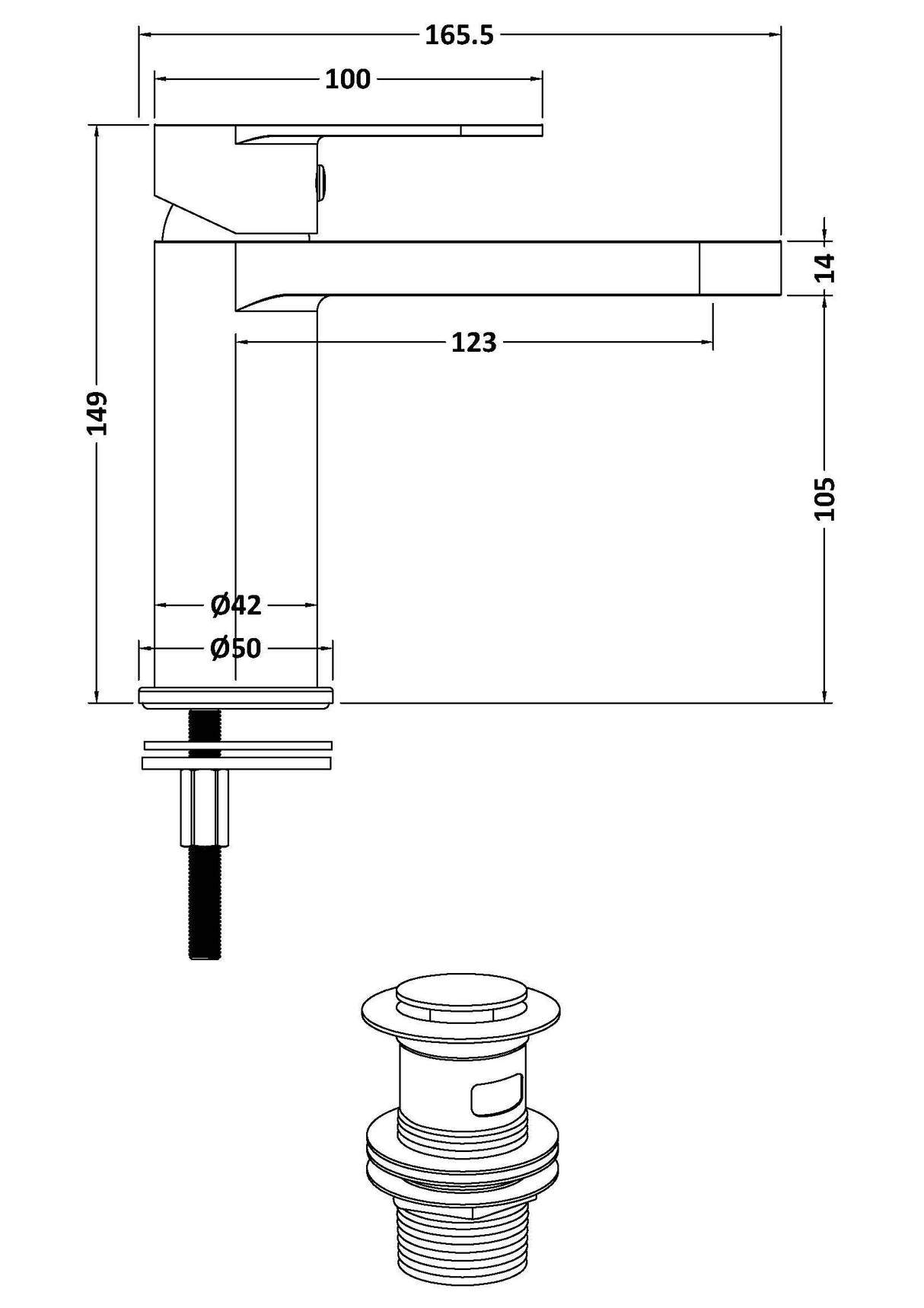 Modern Splash choice Halstatt Chrome Mono Basin Mixer Push Button Waste