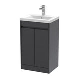 Modern Splash 500mm Graphite Grey Woodgrain 2 Door Floor Standing Vanity Unit With Mid-Edge Basin