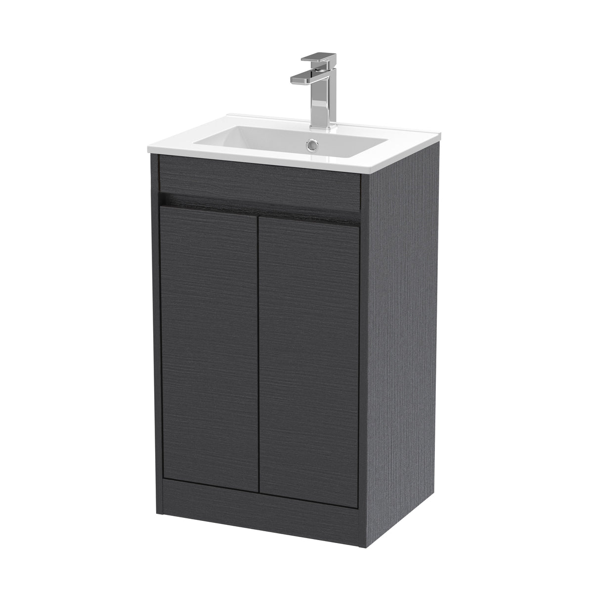 Modern Splash 500mm Graphite Grey Woodgrain 2 Door Floor Standing Vanity Unit With Minimilist Basin
