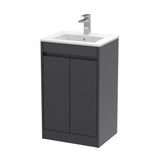 Modern Splash 500mm Graphite Grey Woodgrain 2 Door Floor Standing Vanity Unit With Minimilist Basin