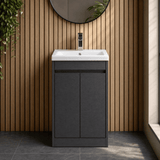 Modern Splash 500mm Graphite Grey Woodgrain 2 Door Floor Standing Vanity Unit With Minimilist Basin