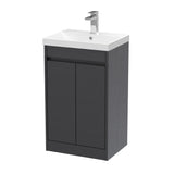 Modern Splash 500mm Graphite Grey Woodgrain 2 Door Floor Standing Vanity Unit With Thin-Edge Basin