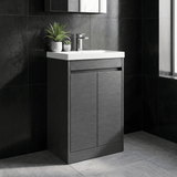Modern Splash 500mm Graphite Grey Woodgrain 2 Door Floor Standing Vanity Unit With Thin-Edge Basin