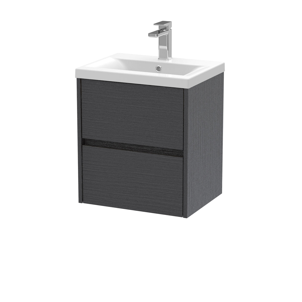Modern Splash 500mm Graphite Grey Woodgrain 2 Drawer Wall Hung Vanity Unit With Mid-Edge Basin