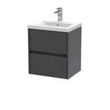 Modern Splash 500mm Graphite Grey Woodgrain 2 Drawer Wall Hung Vanity Unit With Mid-Edge Basin