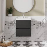 Modern Splash 500mm Graphite Grey Woodgrain 2 Drawer Wall Hung Vanity Unit With Mid-Edge Basin