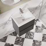 Modern Splash 500mm Graphite Grey Woodgrain 2 Drawer Wall Hung Vanity Unit With Mid-Edge Basin