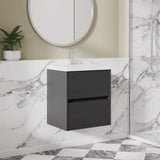 Modern Splash 500mm Graphite Grey Woodgrain 2 Drawer Wall Hung Vanity Unit With Mid-Edge Basin