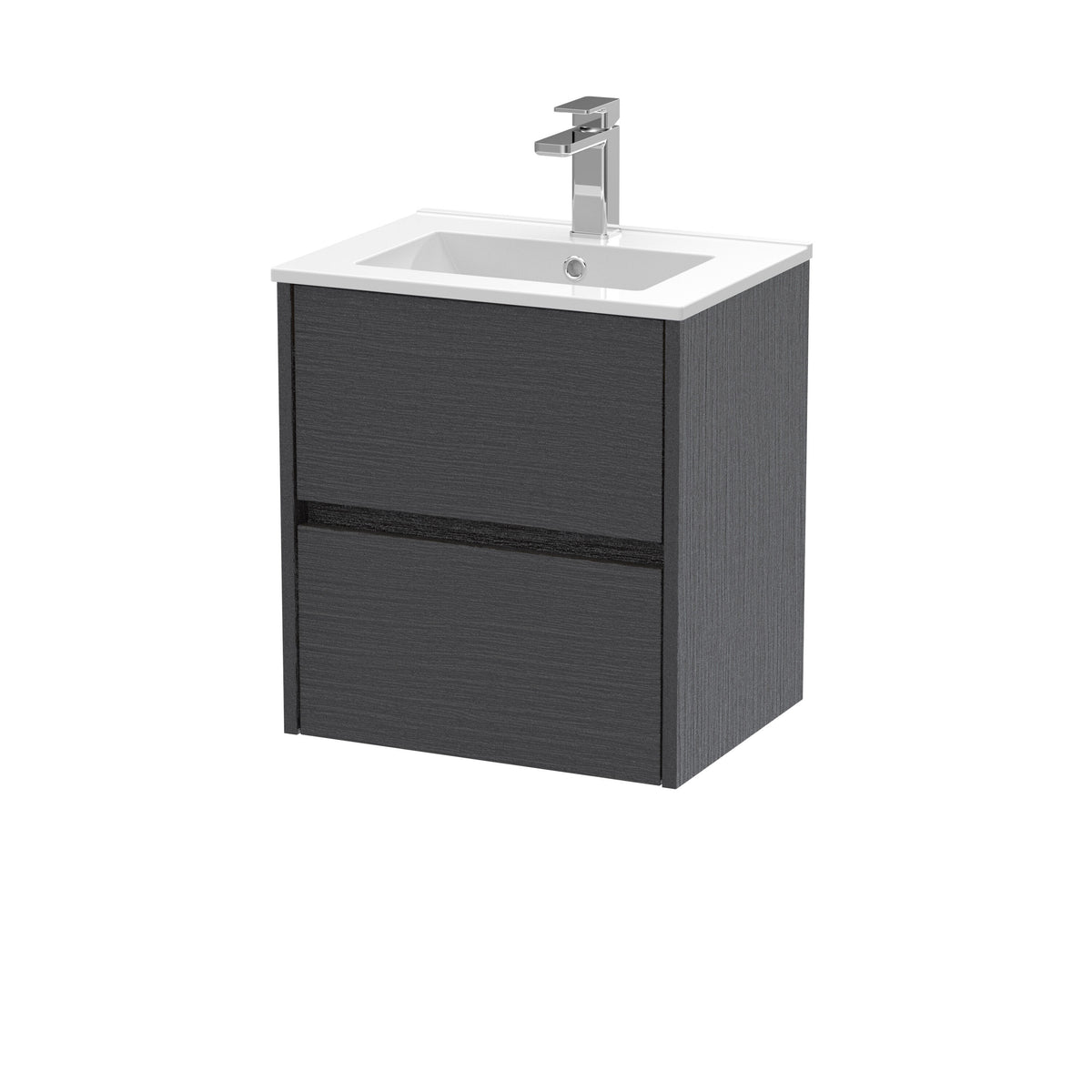 Modern Splash 500mm Graphite Grey Woodgrain 2 Drawer Wall Hung Vanity Unit With Minimalist Basin