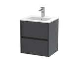 Modern Splash 500mm Graphite Grey Woodgrain 2 Drawer Wall Hung Vanity Unit With Minimalist Basin