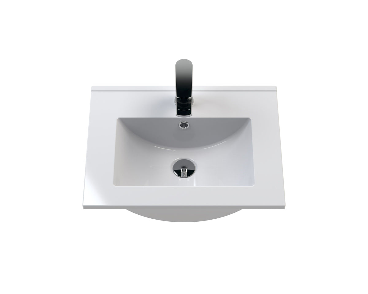 Modern Splash 500mm Graphite Grey Woodgrain 2 Drawer Wall Hung Vanity Unit With Minimalist Basin