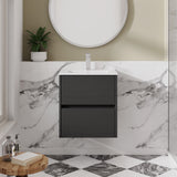 Modern Splash 500mm Graphite Grey Woodgrain 2 Drawer Wall Hung Vanity Unit With Minimalist Basin
