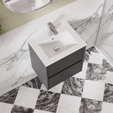 Modern Splash 500mm Graphite Grey Woodgrain 2 Drawer Wall Hung Vanity Unit With Minimalist Basin