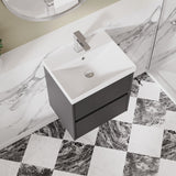 Modern Splash 500mm Graphite Grey Woodgrain 2 Drawer Wall Hung Vanity Unit With Thin Edge Basin