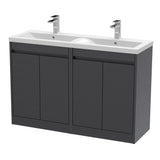 Modern Splash 1200mm Graphite Grey Woodgrain 4 Door Floor Standing Vanity Unit With Polymarble Basin
