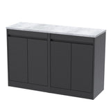 Modern Splash 1200mm Graphite Grey Woodgrain 4 Door Floor Standing Vanity Unit With Bellato Grey Worktop