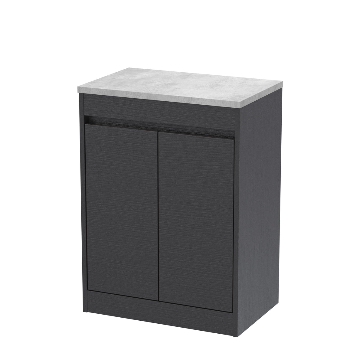 Modern Splash 600mm Graphite Grey Woodgrain 2 Door Floor Standing Vanity Unit With Bellato Grey Worktop