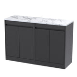 Modern Splash 1200mm Graphite Grey Woodgrain 4 Door Floor Standing Vanity Unit With Carrera Marble Worktop