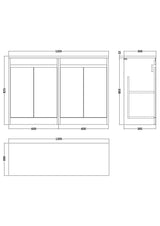 Modern Splash 1200mm Graphite Grey Woodgrain 4 Door Floor Standing Vanity Unit With Carrera Marble Worktop