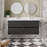 Modern Splash 1200mm Graphite Grey Woodgrain 4 Drawer Wall Hung Vanity Unit With 2 Tap Hole Polymarble basin