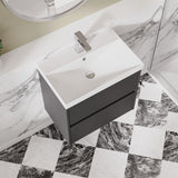 Modern Splash 600mm Graphite Grey Woodgrain 2 Drawer Wall Hung Vanity Unit With Thin Edge Basin