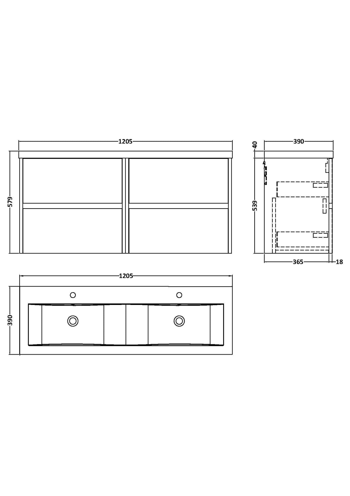 Modern Splash 1200mm Graphite Grey Woodgrain 4 Drawer Wall Hung Vanity Unit With 2 Tap Hole Ceramic Basin