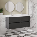 Modern Splash 1200mm Graphite Grey Woodgrain 4 Drawer Wall Hung Vanity Unit With 2 Tap Hole Ceramic Basin