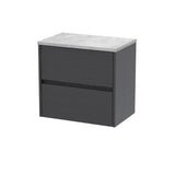 Modern Splash 600mm Graphite Grey Woodgrain 2 Drawer Wall Hung Vanity Unit With Bellato Grey Worktop