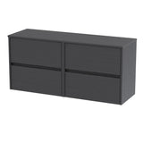 Modern Splash 1205mm Graphite Grey Woodgrain 4 Drawer Wall Hung Vanity Unit With Colour Match Worktop