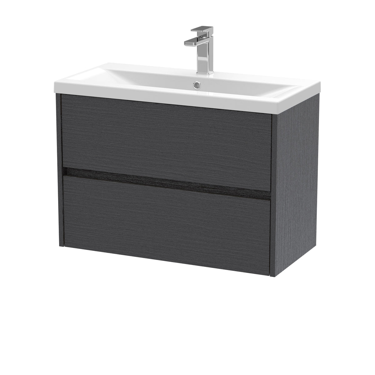 Modern Splash 800mm Graphite Grey Woodgrain 2 Drawer Wall Hung Vanity Unit With Mid-Edge Basin