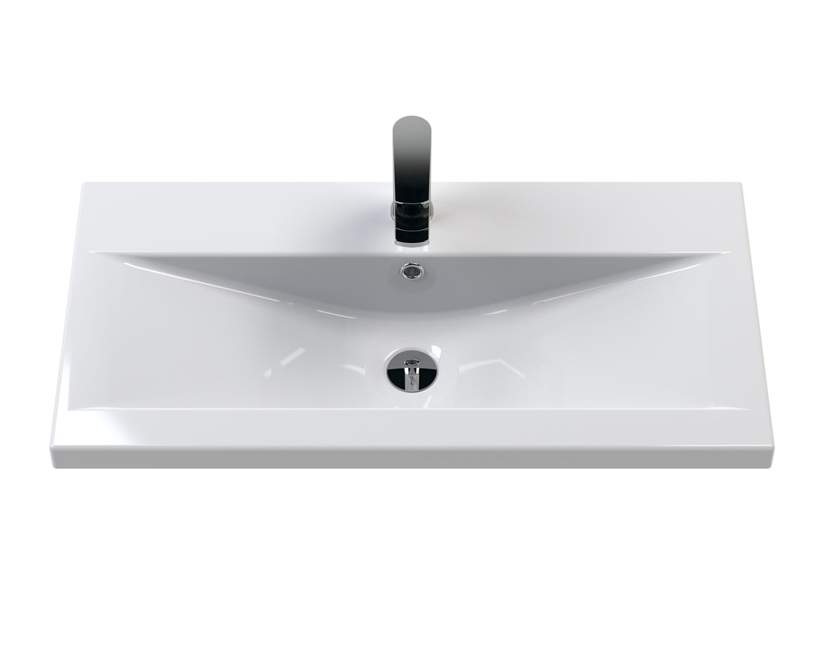Modern Splash 800mm Graphite Grey Woodgrain 2 Drawer Wall Hung Vanity Unit With Mid-Edge Basin
