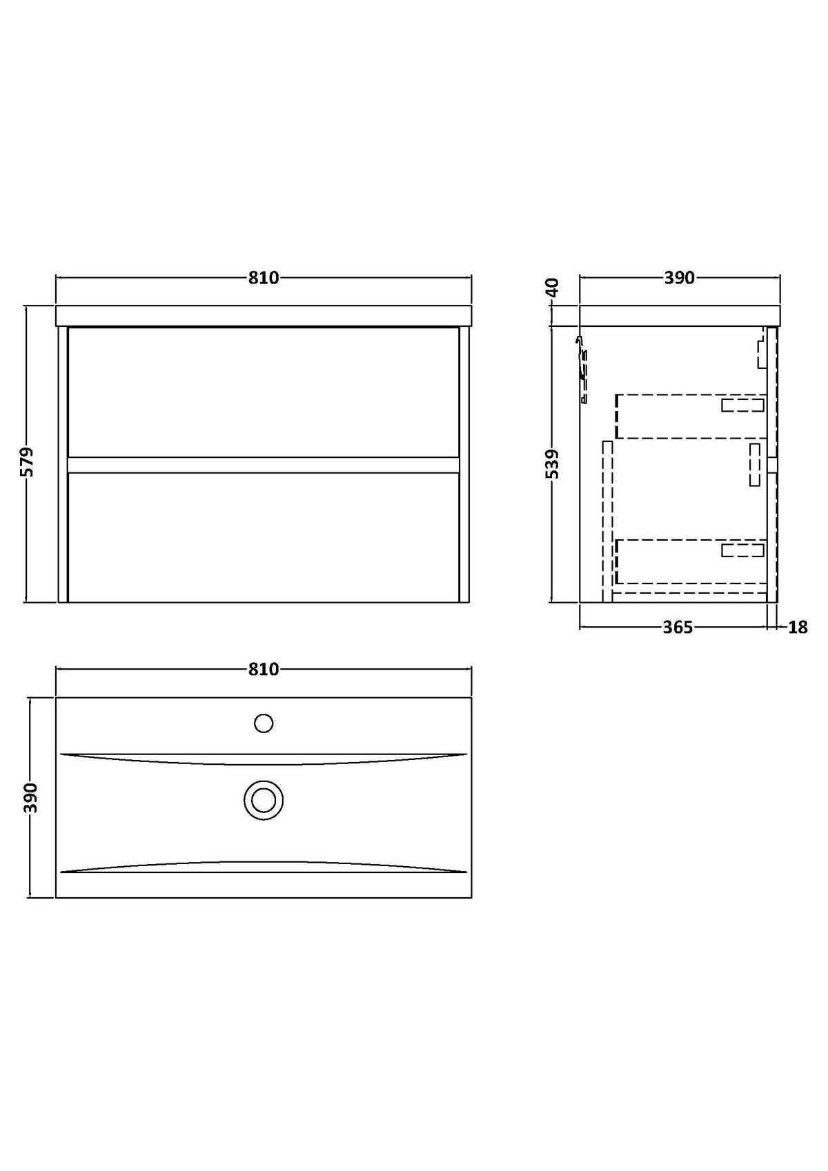 Modern Splash 800mm Graphite Grey Woodgrain 2 Drawer Wall Hung Vanity Unit With Mid-Edge Basin