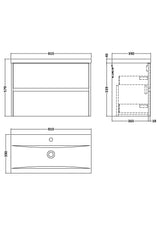 Modern Splash 800mm Graphite Grey Woodgrain 2 Drawer Wall Hung Vanity Unit With Mid-Edge Basin