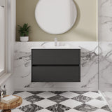 Modern Splash 800mm Graphite Grey Woodgrain 2 Drawer Wall Hung Vanity Unit With Minimalist Basin