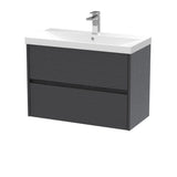 Modern Splash 800mm Graphite Grey Woodgrain 2 Drawer Wall Hung Vanity Unit With Thin Edge Basin
