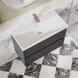 Modern Splash 800mm Graphite Grey Woodgrain 2 Drawer Wall Hung Vanity Unit With Thin Edge Basin