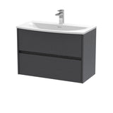 Modern Splash 800mm Graphite Grey Woodgrain 2 Drawer Wall Hung Vanity Unit With U-Shaped Curved Basin