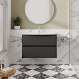 Modern Splash 800mm Graphite Grey Woodgrain 2 Drawer Wall Hung Vanity Unit With U-Shaped Curved Basin