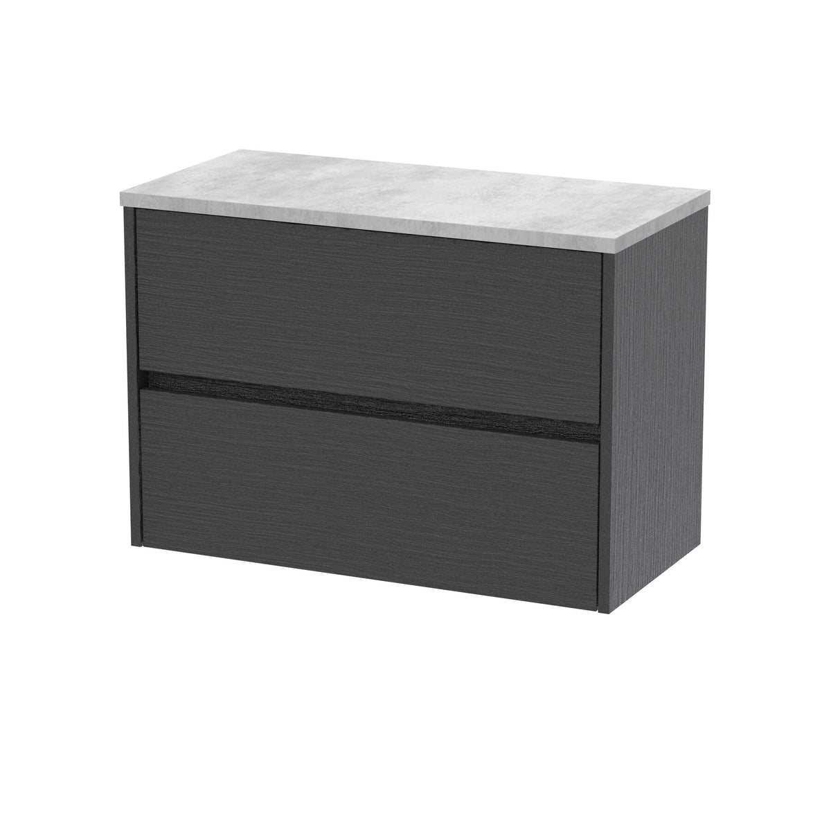Modern Splash 800mm Graphite Grey Woodgrain 2 Drawer Wall Hung Vanity Unit With Bellato Grey Worktop