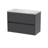 Modern Splash 800mm Graphite Grey Woodgrain 2 Drawer Wall Hung Vanity Unit With Bellato Grey Worktop