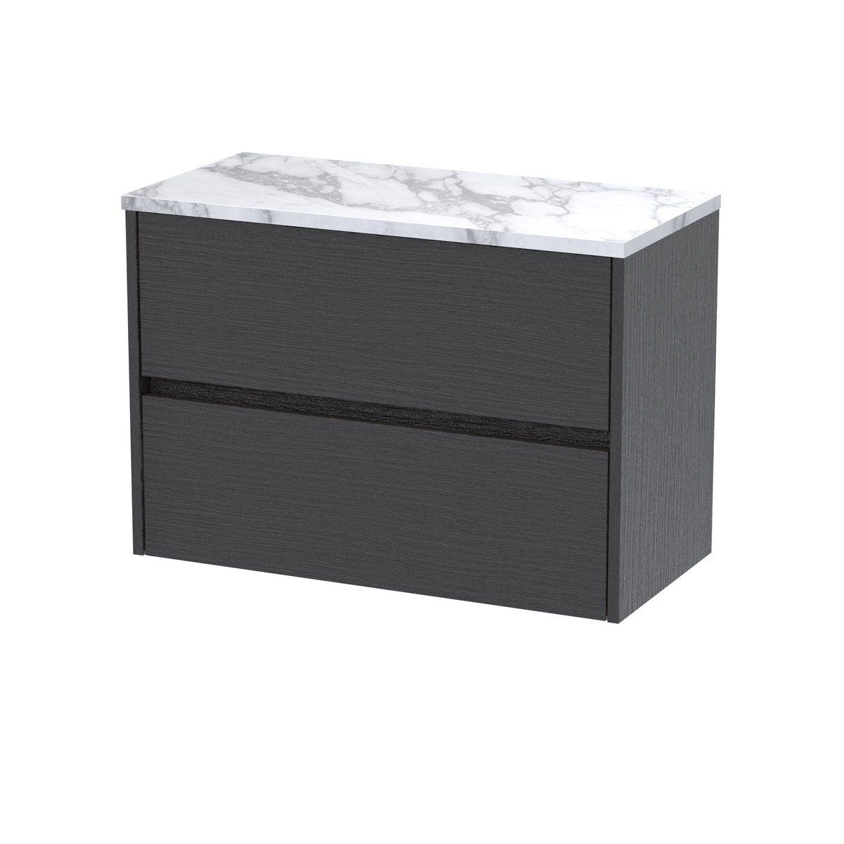 Modern Splash 800mm  Graphite Grey Woodgrain  2 Drawer Wall Hung Vanity Unit With Laminate Graphite Grey Woodgrain Worktop
