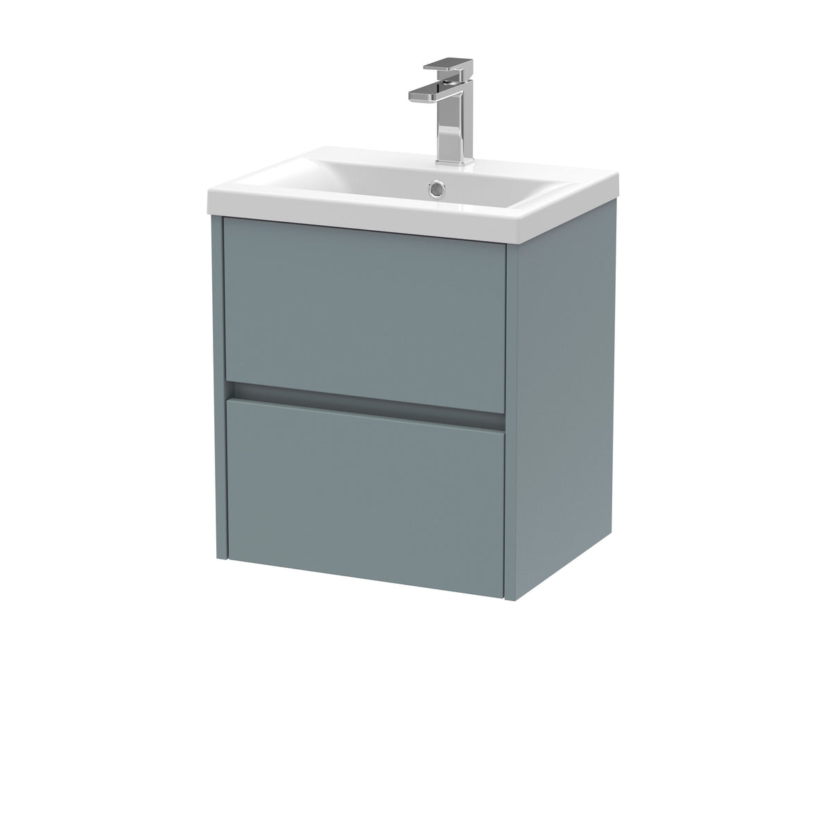 Modern Splash 500mm 2 Drawer Coastal Grey Wall Hung Vanity Unit With Mid-Edge Basin